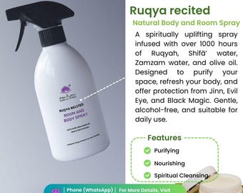 Espray corporal y de habitación natural Ruqya Recited de 500 ml, marca The Ruqya Store