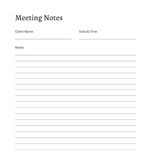 Meeting Notes Basic Client Intake Form Consultations