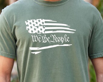 We The People Flag Tee Shirt, Comfort Colors Minimal Patriotic Tee, Distressed USA Constitution T-Shirt, Independence Day Freedom T-shirt