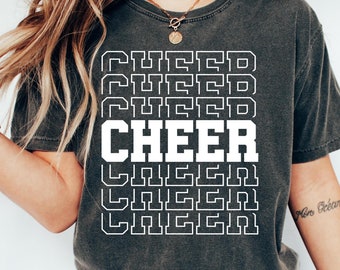 Comfort Colors Cheer Graphic T-Shirt, Gift for Cheerleader, Team Spirit Tee, Retro Cheer Shirt, Pep Rally Shirt