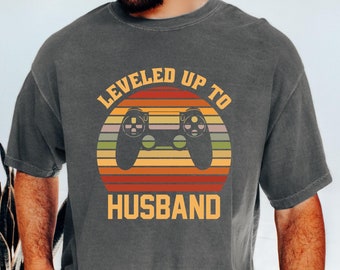 Gamer Husband T-Shirt: Comfort Colors Leveled Up Wedding Gift