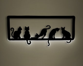 Gatti Metal Wall Art, Gatti Hanging Wall Art, Cats Decor, Regalo per gli amanti dei gatti, Oggettistica per la casa, Regalo di Natale, Kids Room Wall Art, Cats Home Gift