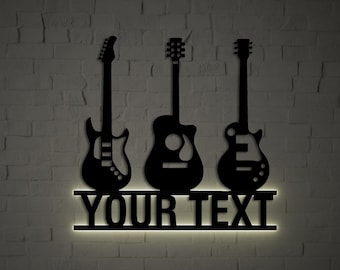 3 Guitars Wall Art, Customized Gift for Guitar Lovers, Guitar Metal Home Decor, Musicians Gift, Custom Guitarist Gift, Music Christmas Gift