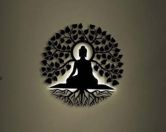 Buddha Metal Wall Art, Patna Hindu Wall Decor, Yoga Studio, Meditation Deco, Om Metal Sign, Spiritual Crafts, Chakra Art, Home Gift, Zen Art