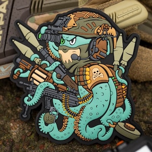 Octopus patch PVC, 3D, chevron, velcro patch, blauw, inktvis, gekleurde patch, rubberen patch, blijvend, limited edition patch, cyberpunk, pvc.