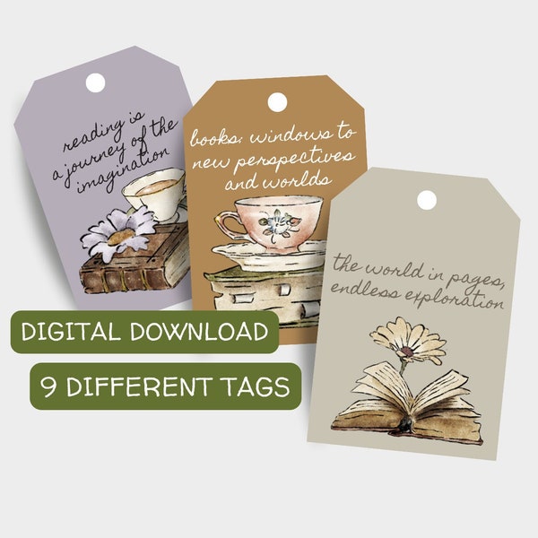 Printable Gift Tags for Book Gifts | Book Lover Gift Tags, Cottagecore Gift Tags, Book Gift Tags Digital Download, Printable Book Labels