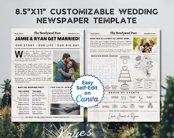 Wedding Newspaper Program 8.5x11 | Trending Personalized Program | Canva Template | Modern Printable Wedding Program | Newlywed Newspaper
