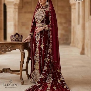 Bridal Dirac Dress Velvet fabric, Detachable train Crown set dera African wedding outfits