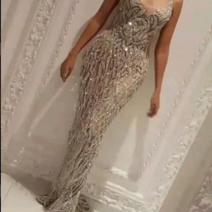 Sparkling Crystal Appliques Straps Prom Dresses | Fringe Styles | Evening dress|Women Wedding Party Beaded Arabic Bridal Gown