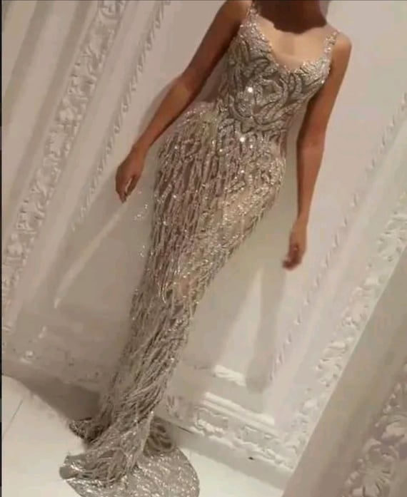 Crystal Applique Prom Dress: Beaded Fringe Evening Gown Crystal Applique Prom Dress: Beaded Fringe Evening Gown