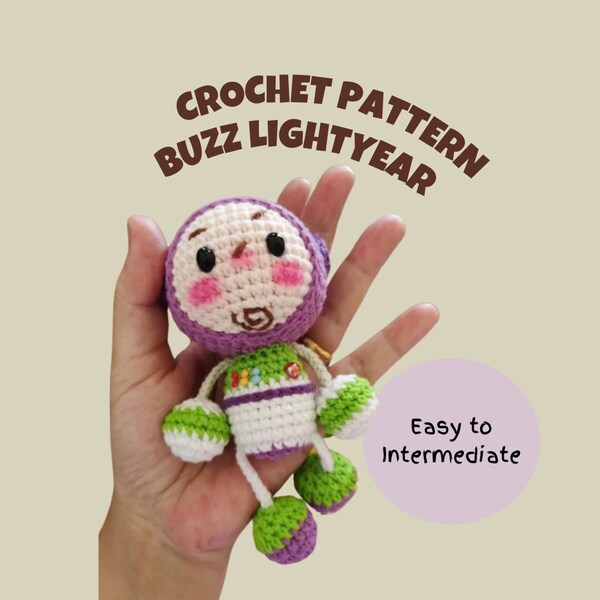 Buzz Lightyear Inspired Crochet Pattern Toy Story Cartoon Amigurumi Pattern Superhero Toy Plush Gift Cute Small Simple Buzz Handmade Doll