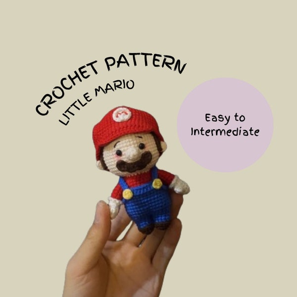 Modèle au crochet Little Mario, modèle PDF, motif Super Mario avec bonnet rouge et moustache, motif Mini Mario Amigurumi, cadeau fait main pour les enfants