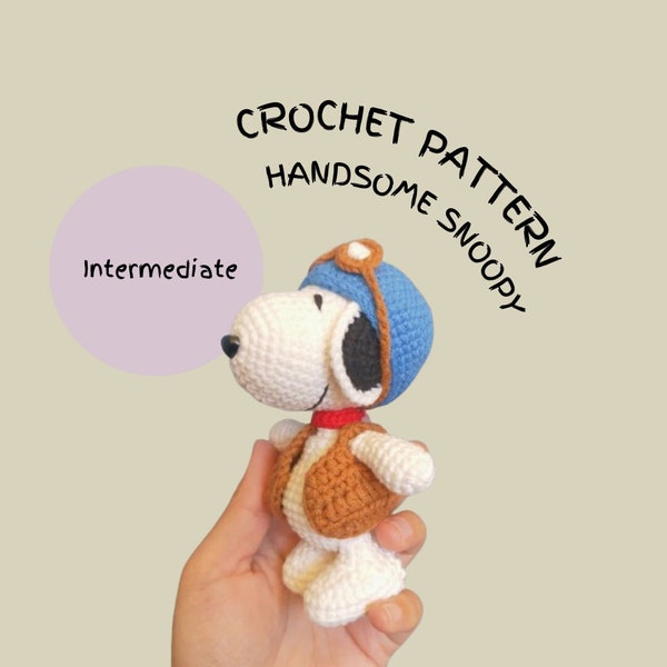 Handsome Snoopy Inspired Crochet Pattern, White Dog Pattern, Kawaii Cartoon Pattern, Wearable Vest, Hat and Glasses Pattern