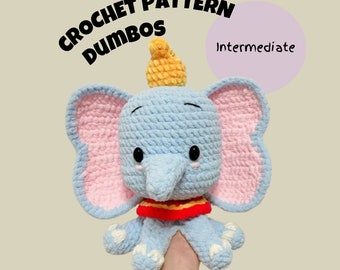 Dumbo Inspired Crochet Pattern Sitting Blue Baby Elephant Wearing Hat Amigurumi Pattern Cute Big Animals Plush Toy Amigurumi Plushie Pillow