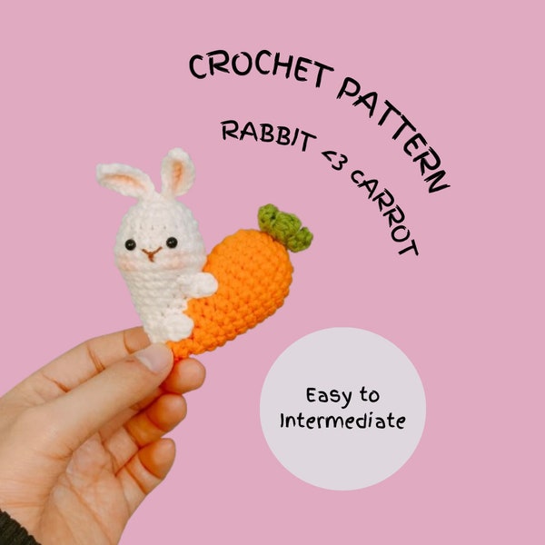 Rabbit Love Shape Crochet Pattern, Rabbit n Carrot Pattern, Kawaii Bunny, Valentine’s Day Handmade Gift, White n Orange Hearted Patttern