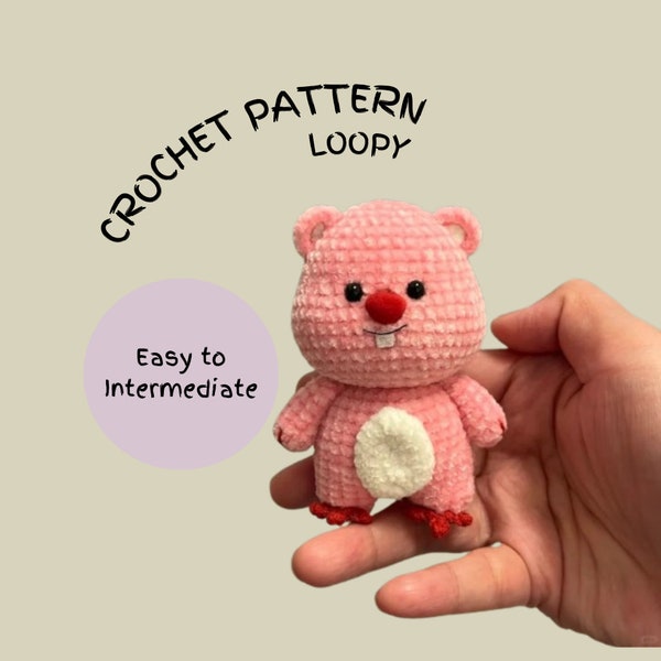 Loopy Inspired Crochet Pattern, Pink Beaver Pattern, Kawaii Cartoon Character Pattern, Mini Animal, Korean Animation Amigurumi Doll Pattern
