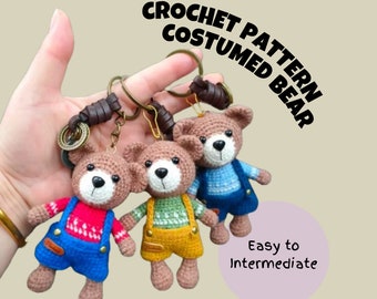 Costumed Bear Crochet Pattern Teddy Bear Amigurumi Pattern Adorable Animal Cartoon Crochet Plush Toy Gift Bag Pendant Birthday Present