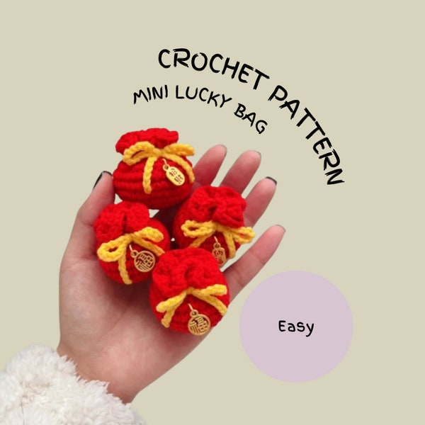 Lunar New Year Lucky Bag Crochet Pattern, Mini  Bag Pattern, Bag with Bow Tie Pattern, Tiny Red Pouch, Beginner Friendly Amigurumi Pattern