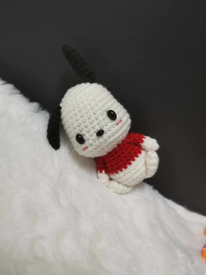 Crochet Pochacco Keychain, Amigurumi Crochet White Dog, Yorimichi Dog