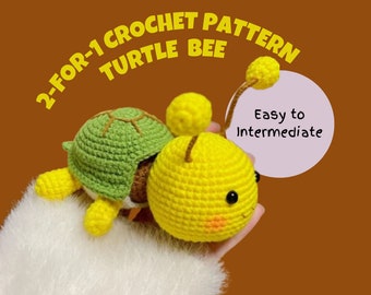 Turtle Bee Crochet Pattern Turtle Amigurumi Pattern 2For1 Detachable Bee Animal Crochet Turtle Costume Pattern Combo Keychain Surprise Gift