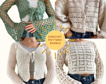 Bestseller bundle 20% off/ Crochet sweater pattern/ Crochet cardigan pattern/ Crochet tie top pattern/ Easy beginner crochet tutorial