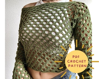 Crochet top pattern/Mesh crochet sweater pattern/shrug y2k/Lace trendy women/Beach coverup tee/ crochet pullover/ easy beginner pattern/
