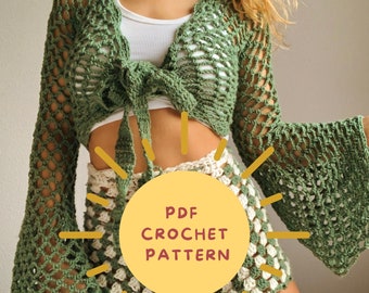 Crochet Top Pattern//Crochet Wrap Top//Tie crochet top//Y2k crochet pattern//Crochet shrug pattern/ Crochet Cardigan