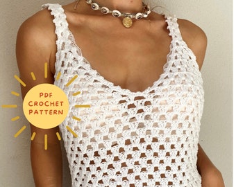 Crochet top pattern Sleeveless// Donna // Summer Crochet Pattern//Crochet Lace y2k babydollTanktop//Made To Measure// Mesh top Beach