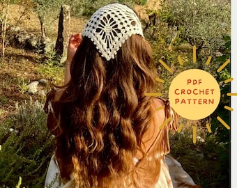 Wildrose Bandana crochet pattern/ Handkerchief pattern/ Headscarf/ Cottagecore crochet/ Easy beginner crochet project/ Romantic lace