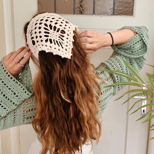 Wildrose Bandana crochet pattern/ Handkerchief pattern/ Headscarf/ Cottagecore crochet/ Easy beginner crochet project/ Romantic lace image 2