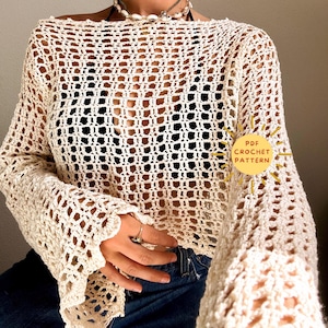Basic mesh sweater Crochet pattern/ Shrug Sleeves top/ No sew pattern/ Easy beginner crochet project/ Crochet beach cover up/ summer top