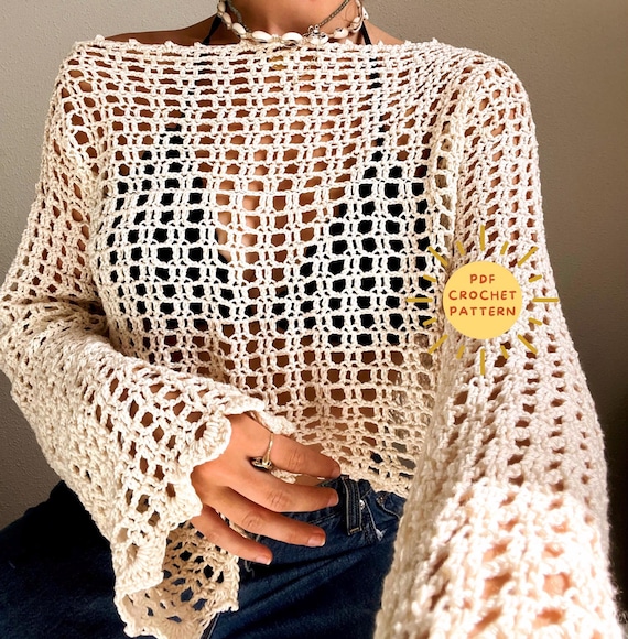 Basic Mesh Sweater Crochet Pattern Shrug Sleeves Top No Sew Pattern Easy Beginner Crochet Project Crochet Beach Cover Up Summer Top Etsy UK