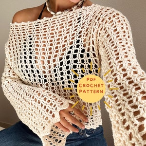 Basic mesh sweater Crochet pattern/ Shrug Sleeves top/ No sew pattern/ Easy beginner crochet project/ Crochet beach cover up/ summer top
