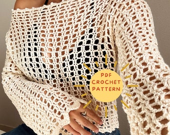 Basic mesh sweater Crochet pattern/ Shrug Sleeves top/ No sew pattern/ Easy beginner crochet project/ Crochet beach cover up/ summer top