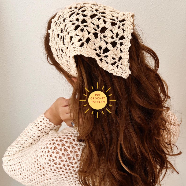 Poppy bandana crochet pattern/Headscarf crochet pattern/ Easy beginner crochet tutorial/ Pictures included/ image 1