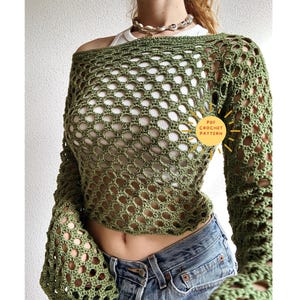 Honeycomb sweater pattern/Mesh crochet sweater pattern/shrug y2k/Lace trendy women/Beach coverup tee/ crochet pullover/ easy beginner