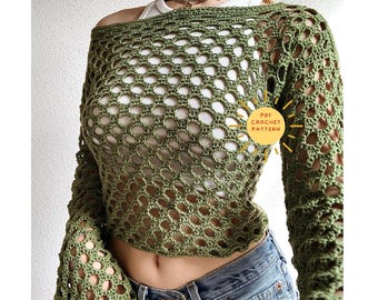 Honeycomb sweater pattern/Mesh crochet sweater pattern/shrug y2k/Lace trendy women/Beach coverup tee/ crochet pullover/ easy beginner