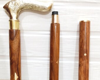 Bastone da passeggio vintage in legno con manico vittoriano design