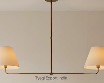 Handmade Brass Linear Chandelier, Mid Century Modern Pendant Light, Nordic Style Fixture