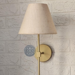 Linen Shade Brass Wall Sconce - Mid-Century Modern Light