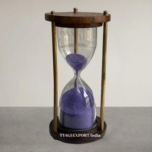 Antique Sand Timer 6 inch Height with Wooden Base & Brass Pillars,Premium Wooden And Hourglass Timer for Home and Office Decorative Clock