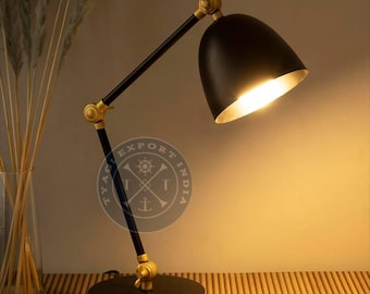 Adjustable Black Gold Desk Lamp, Mid Century Modern Table Light, Vintage Office Study Lighting