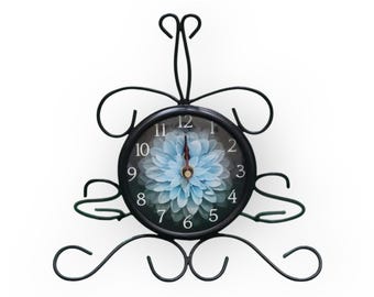 Vintage Floral Table Clock: Iron Desk Clock, Antique Style Home Decor