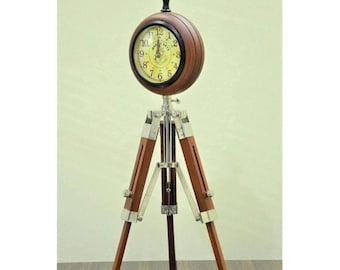 Wooden Tripod Table Clock: Antique Style Desk Clock (18 inch)