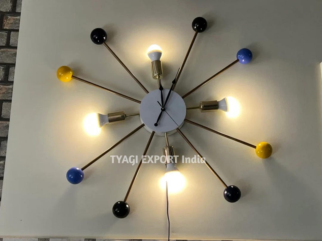 Vintage Multicolor Lighted Wall Clock: Large Solid Brass, 20 Inch - Etsy