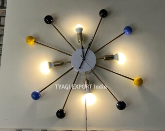 Vintage Style Lighted Wall Clock, Multicolor Brass, Home Decor