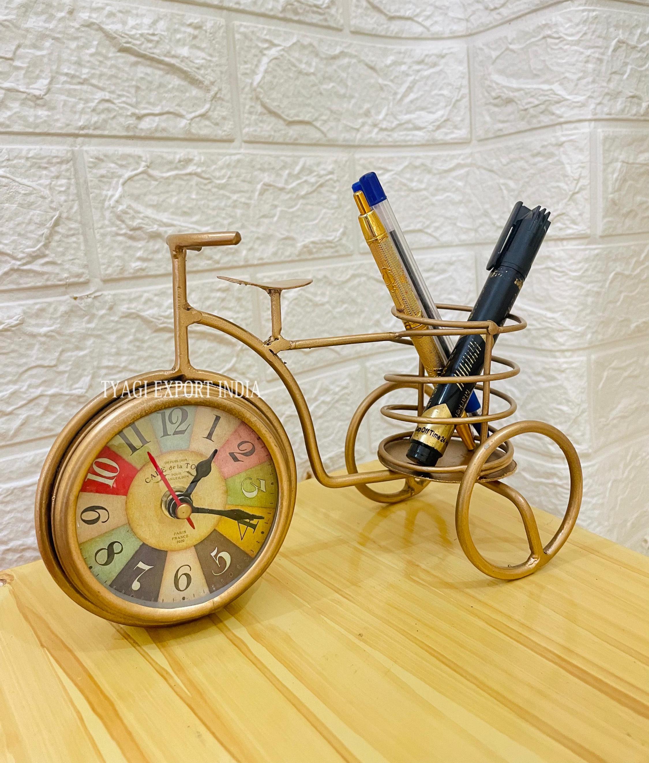 Metal Bicycle Table Clock With Pen Holder: Antique Office Decor - Etsy