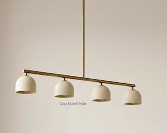 Lampadario lineare in ottone in stile Mid-Century Modern, plafoniera a sospensione a 4 luci