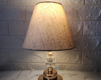 Crystal Bedside Table Lamp with Linen Shade - Vintage Elegant Night Light