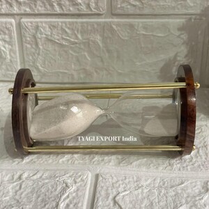 Vintage Sand Timer 6 inch Height with Wooden Base & Brass Pillars,Premium Wooden And Hourglass Timer for Home and Office Decorative Clock